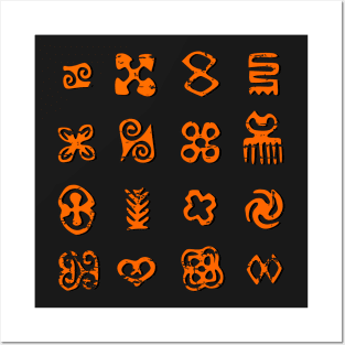 Distressed Adinkra African Symbols Posters and Art